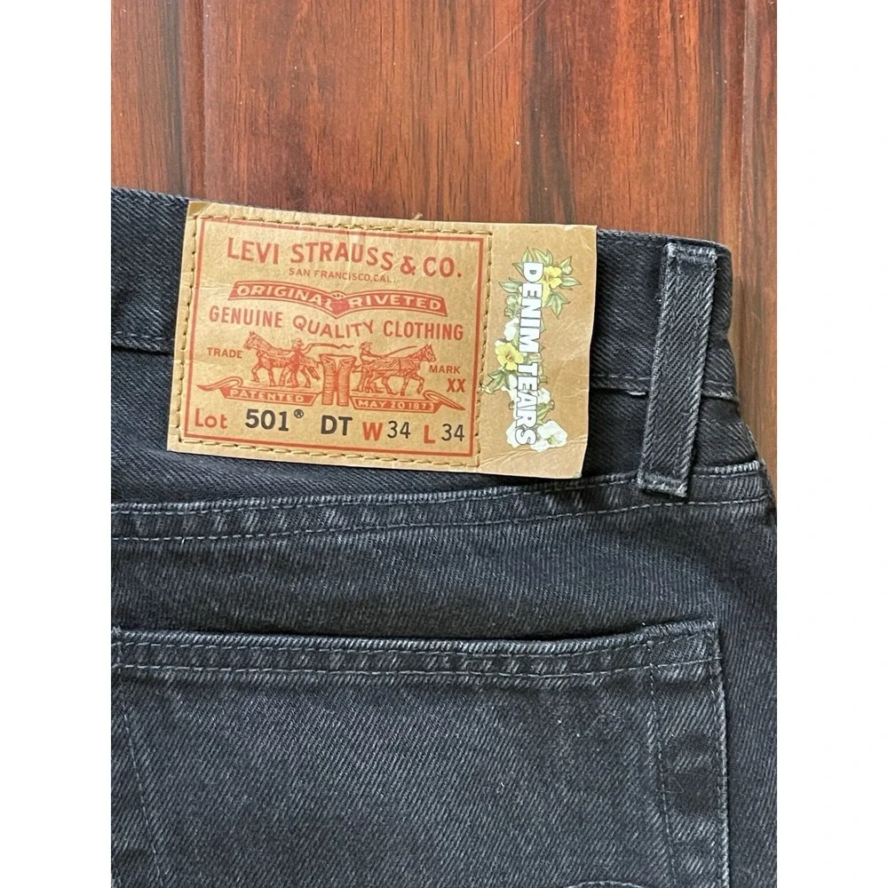 Levi's x DENIM TEARS 501 Black Cotton Wreath Denim Jeans 34W x 34L Preowned